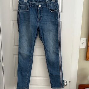 Slim Side-Stripe Skinny Jeans - Blue with White Trim